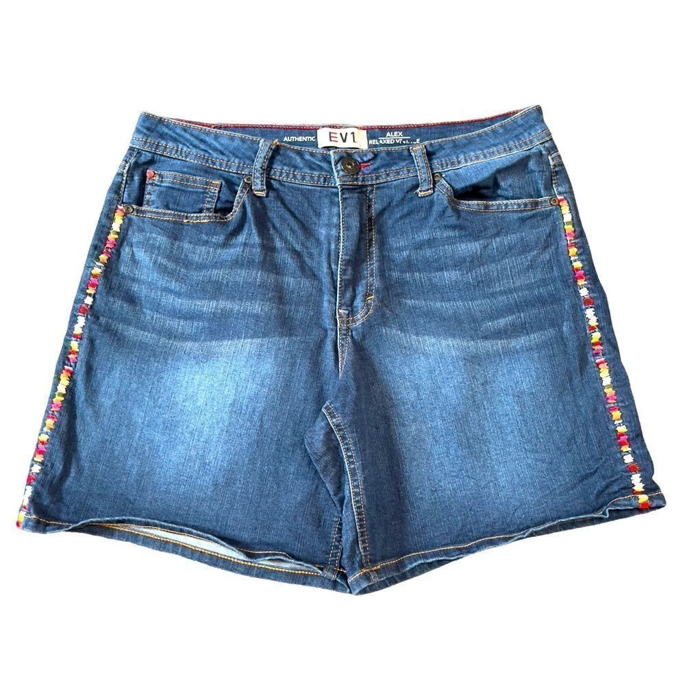 EV1 Alex Relaxed Midrise Embroidered Side Denim Shorts Size 8